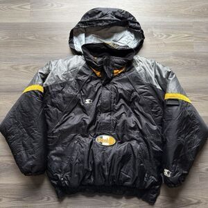 Vintage Starter Pittsburgh Steelers Puffer Pullover Jacket Men's Sz L Black NFL